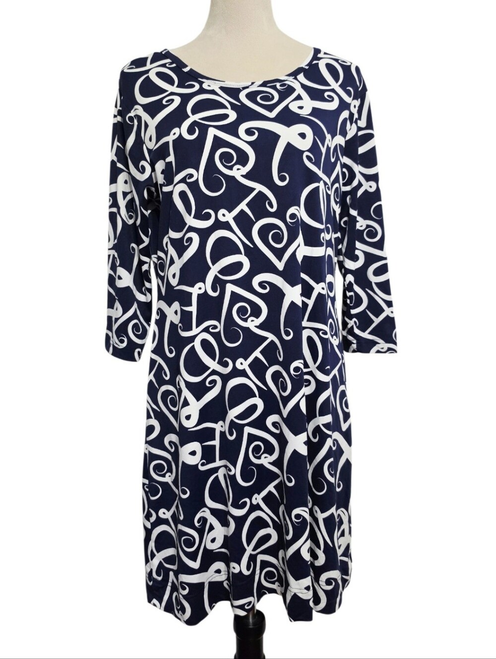 Lulu B Dress Womens Large SPF 50 Navy White Coastal Grandma 3/4 Sleeve Stretch - Picture 2 of 12